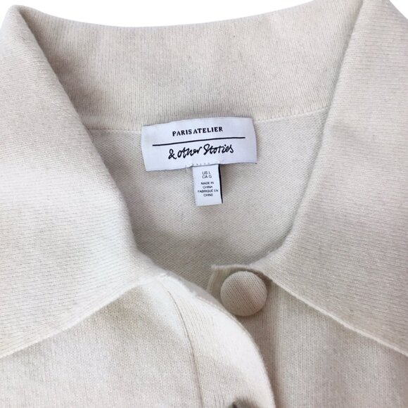 Paris Atelier & Other Stories Wool Sweater Striped Button Henley Large Ivory - Picture 8 of 10